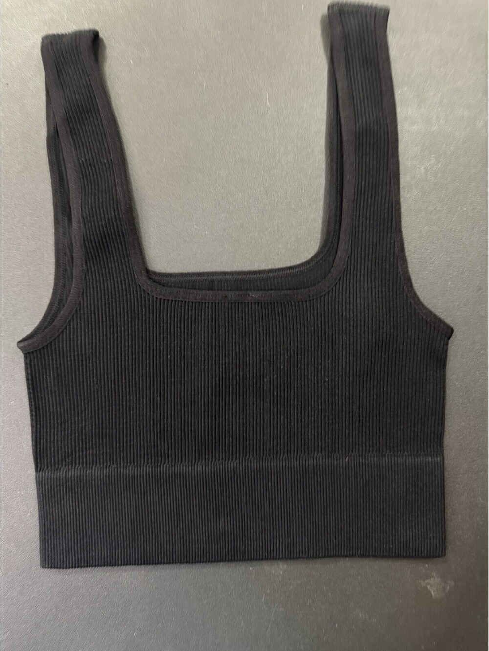Zenana Black Ribbed Seamless Square Neck Crop Tank Brami S/M NEW NT-5403